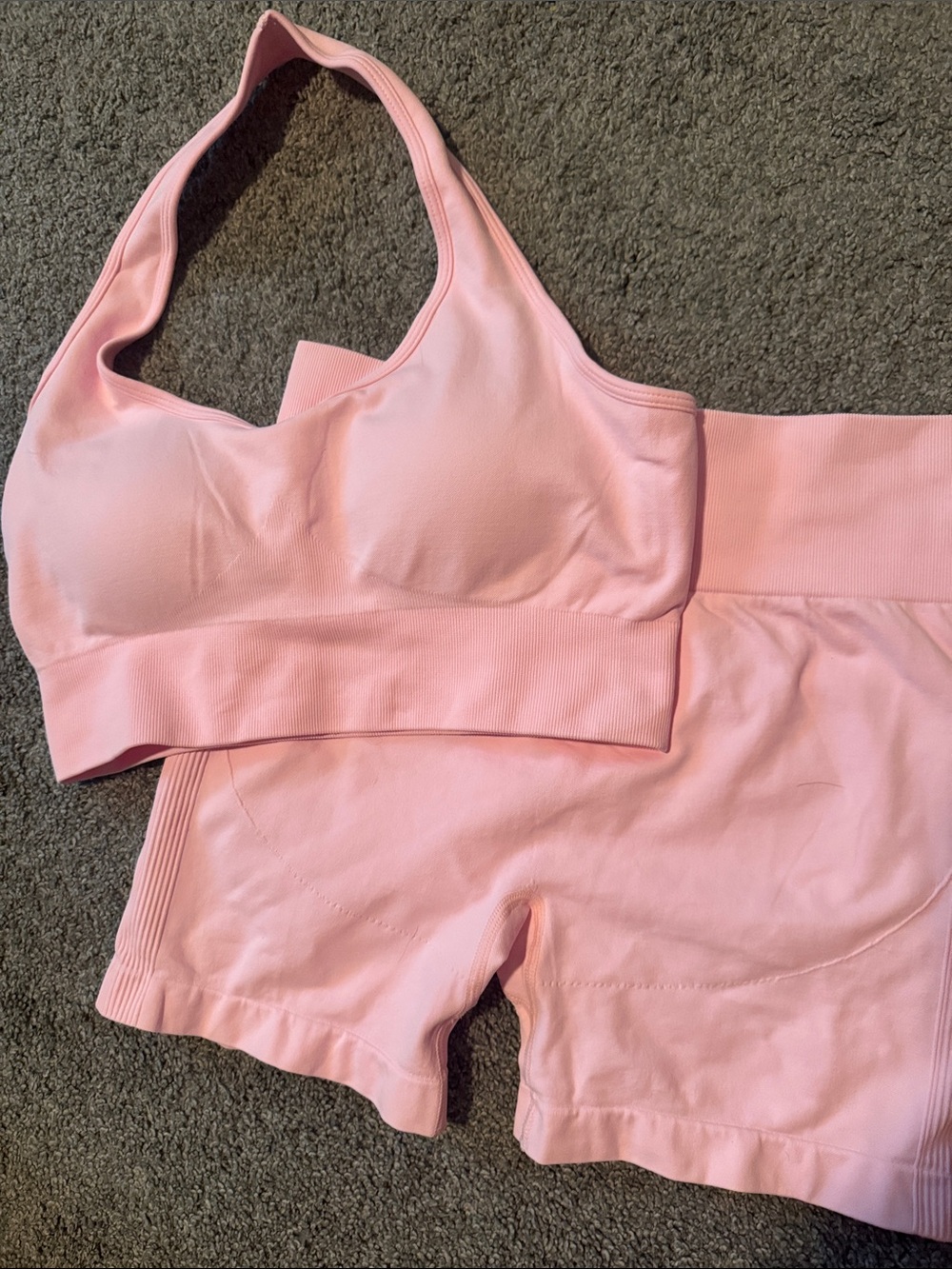 Seamless Pink halter Sports Bra & Shorts Set